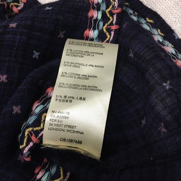 Free People Talia Top Women's M Embroidered Peasant Boho Bell Sleeve Blouse - Picture 13 of 16